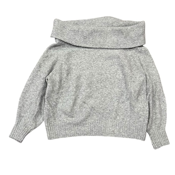 h&m gray fuzzy off shoulder fold over sweater cozy minimalist cottagecore winter - Picture 1 of 7